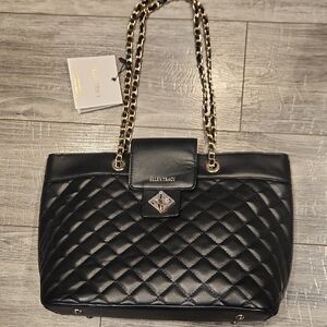 NWT Ellen Tracy Black Quilted East West Tote